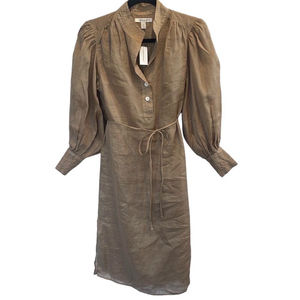 NWT Banana Republic ramie tan puff sleeve long sleeve shirt vacation dress XSP